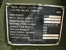 Load image into Gallery viewer, SOLD 1991 AM General M998 6.2L GM Diesel, HMMWV (Lot #723)