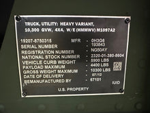 Load image into Gallery viewer, SOLD 2012 AM General M1097A2 6.5L GEP Diesel, 4 Speed w/OD, HMMWV (Lot #1437)