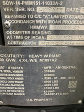 Load image into Gallery viewer, SOLD 2003 AM General M1097A2 6.5L Diesel, 4 Speed, ONLY 117 Miles, (Lot #927)