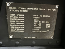 Load image into Gallery viewer, SOLD 2001 AM General M1045A2 Armored 6.5L Diesel, 4 Speed w/OD (Lot #999)