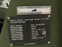Load image into Gallery viewer, SOLD M998 AM General 6.5L GEP Diesel, 3L80 Trans, Green Soft Top Kit with Doors (Lot #874)