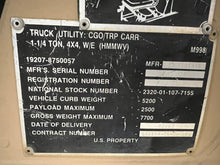 Load image into Gallery viewer, SOLD 1992 AM General M998 GM Diesel, NEW X-Doors, NEW Soft Top Kit (Lot #580)